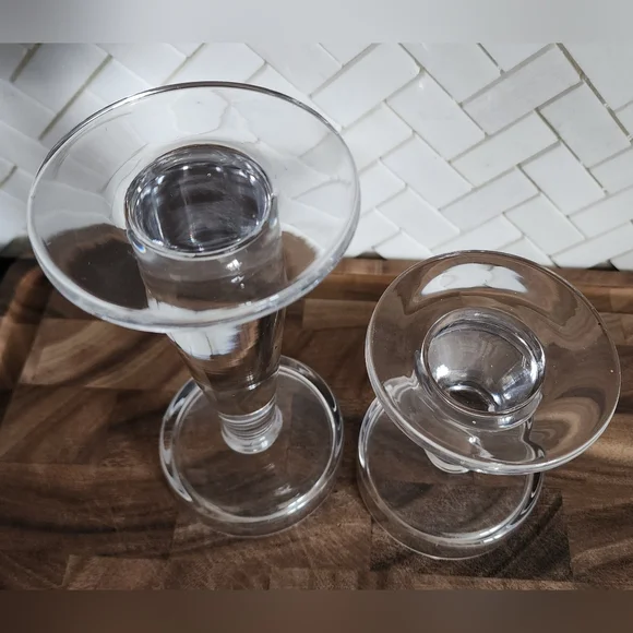 Set of 2 Krosno Poland Clear Glass Candle Holders - Picture 3 of 4